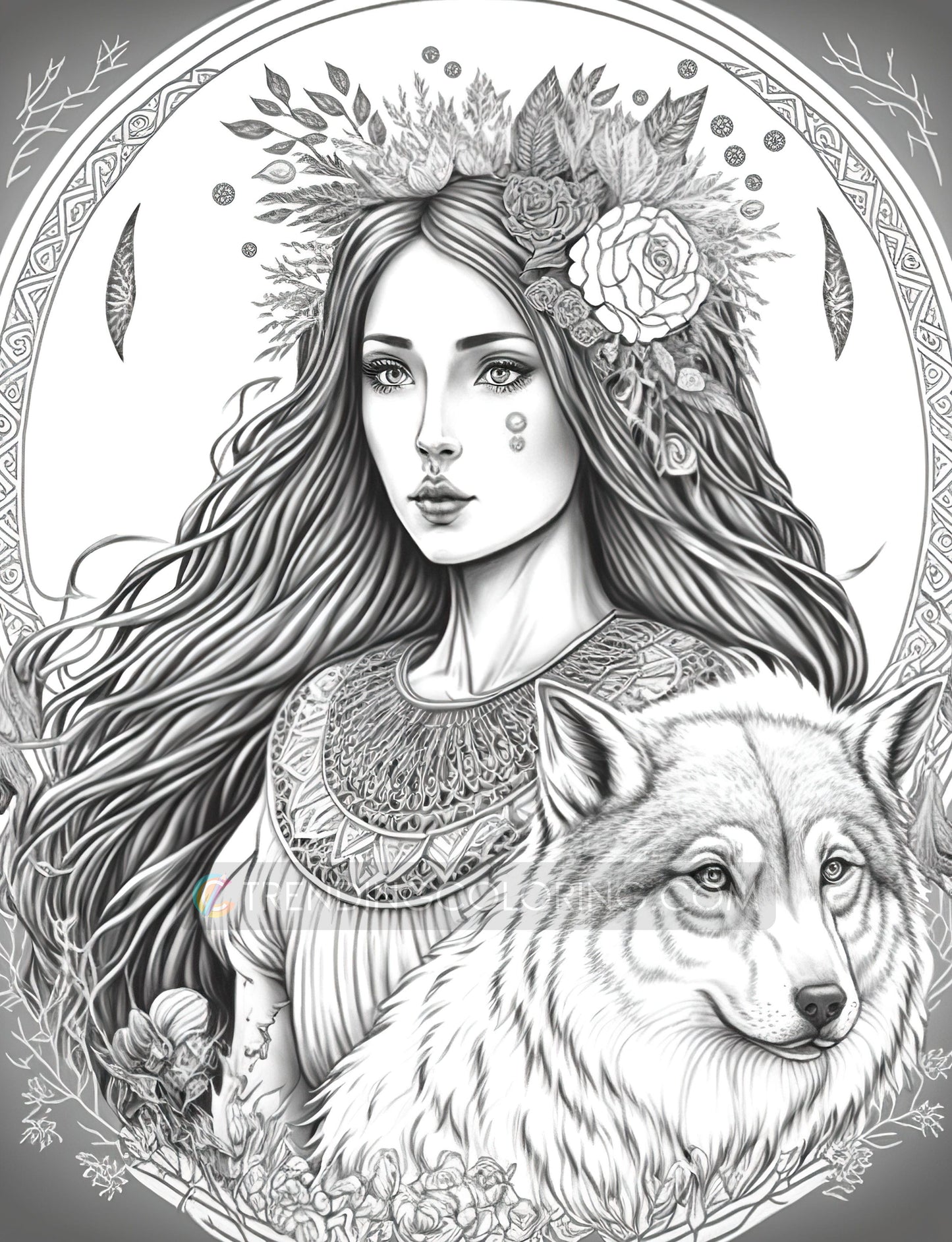 35 Boho Beauties Grayscale Coloring Pages - Instant Download - Printable PDF