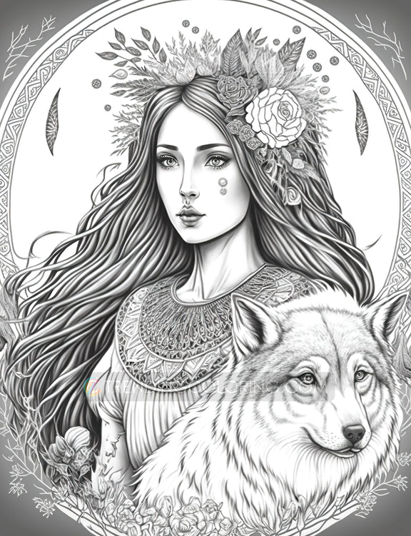 35 Boho Beauties Grayscale Coloring Pages - Instant Download - Printab ...