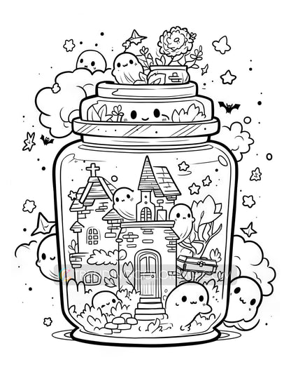 101 Kawaii Halloween in Jar Coloring Pages - Instant Download - Printable