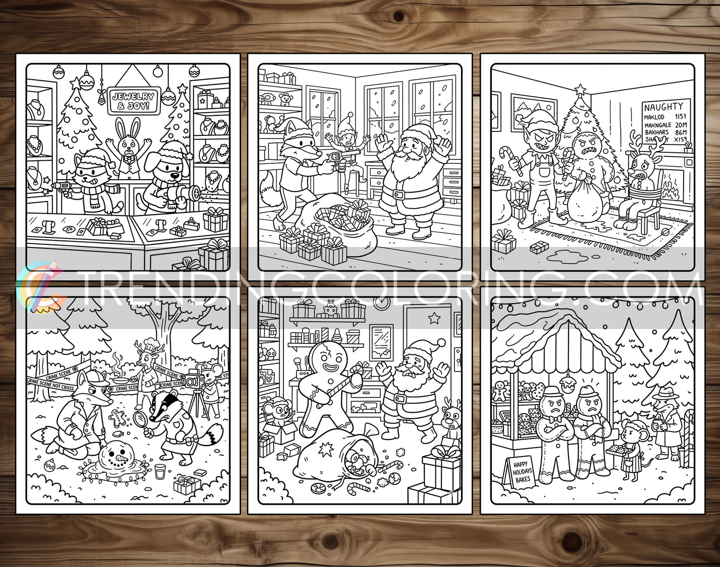 20 Cozy Christmas Crime Scenes Cute and Simple Coloring Pages - PDF Download – preview 3