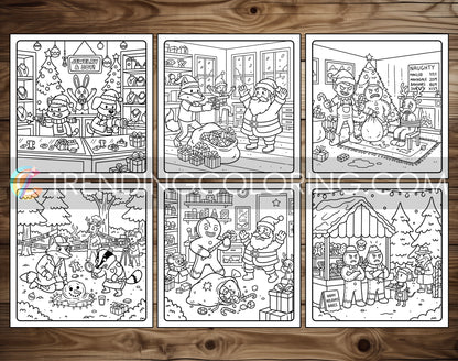 20 Cozy Christmas Crime Scenes Cute and Simple Coloring Pages - PDF Download – preview 3
