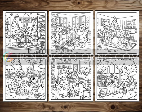 20 Cozy Christmas Crime Scenes Cute and Simple Coloring Pages - PDF Download
