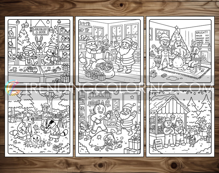 20 Cozy Christmas Crime Scenes Cute and Simple Coloring Pages - PDF Download