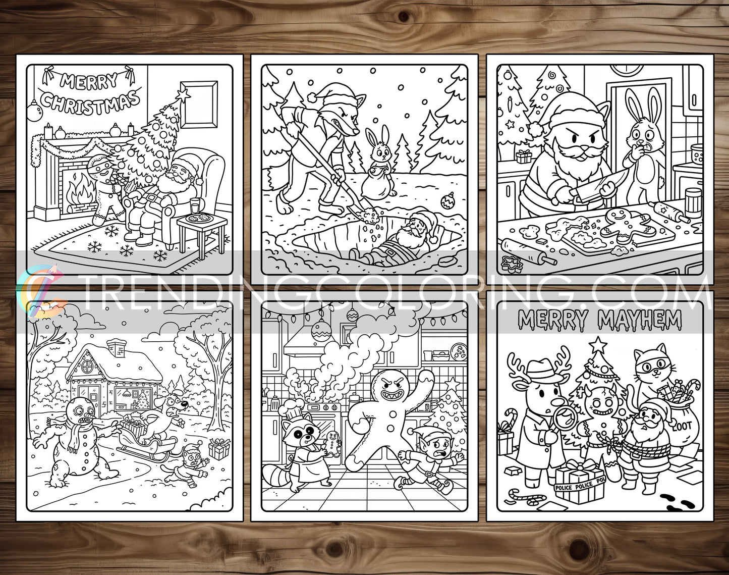 20 Cozy Christmas Crime Scenes Cute and Simple Coloring Pages - PDF Download – preview 4