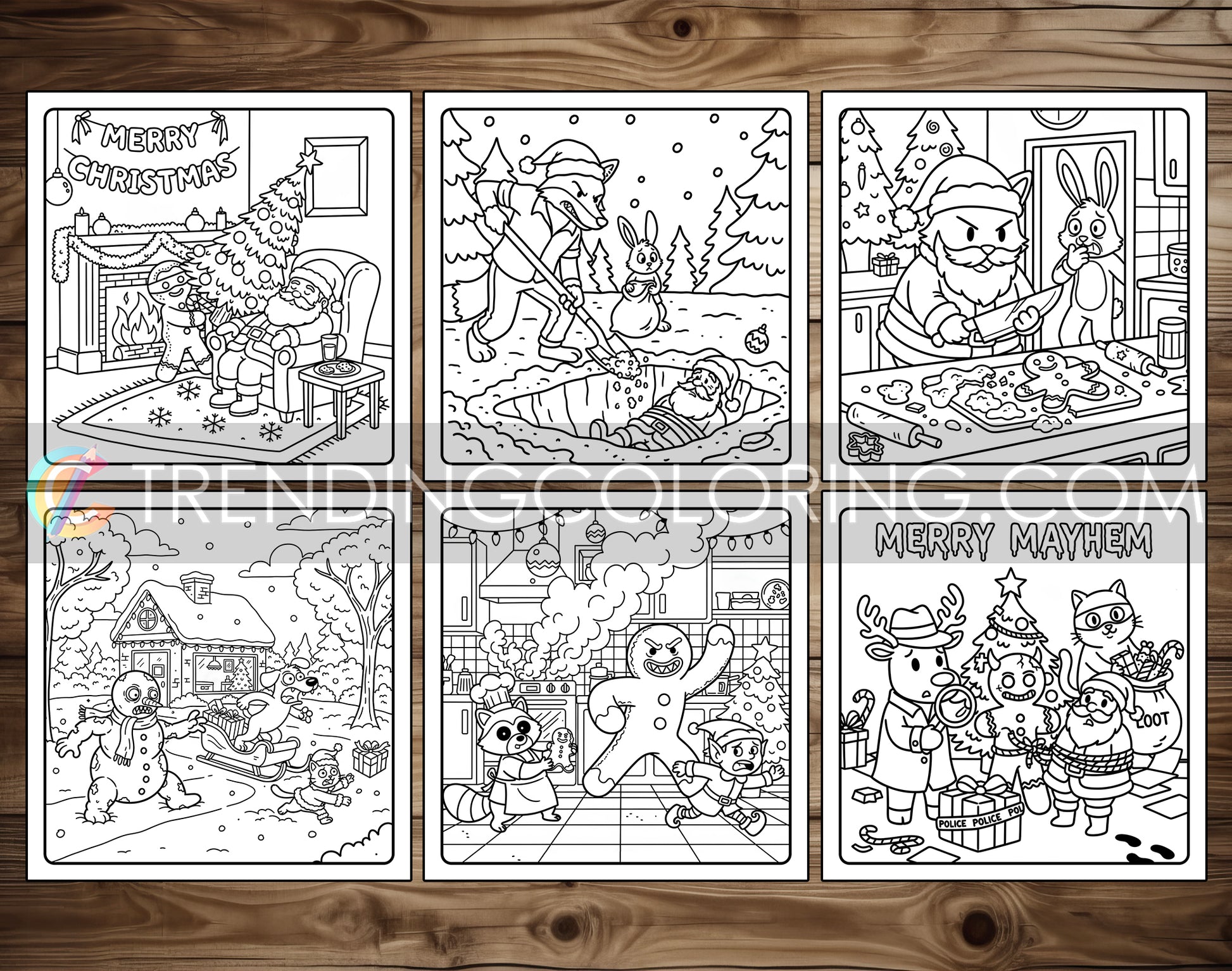 20 Cozy Christmas Crime Scenes Cute and Simple Coloring Pages - PDF Download – preview 4
