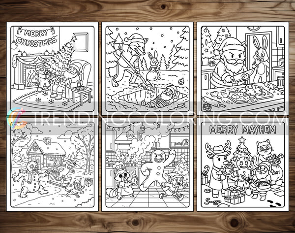20 Cozy Christmas Crime Scenes Cute and Simple Coloring Pages - PDF Download