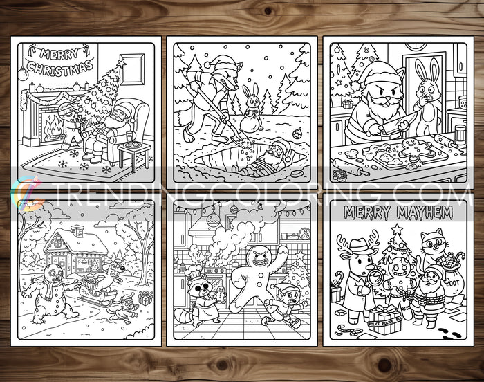 20 Cozy Christmas Crime Scenes Cute and Simple Coloring Pages - PDF Download
