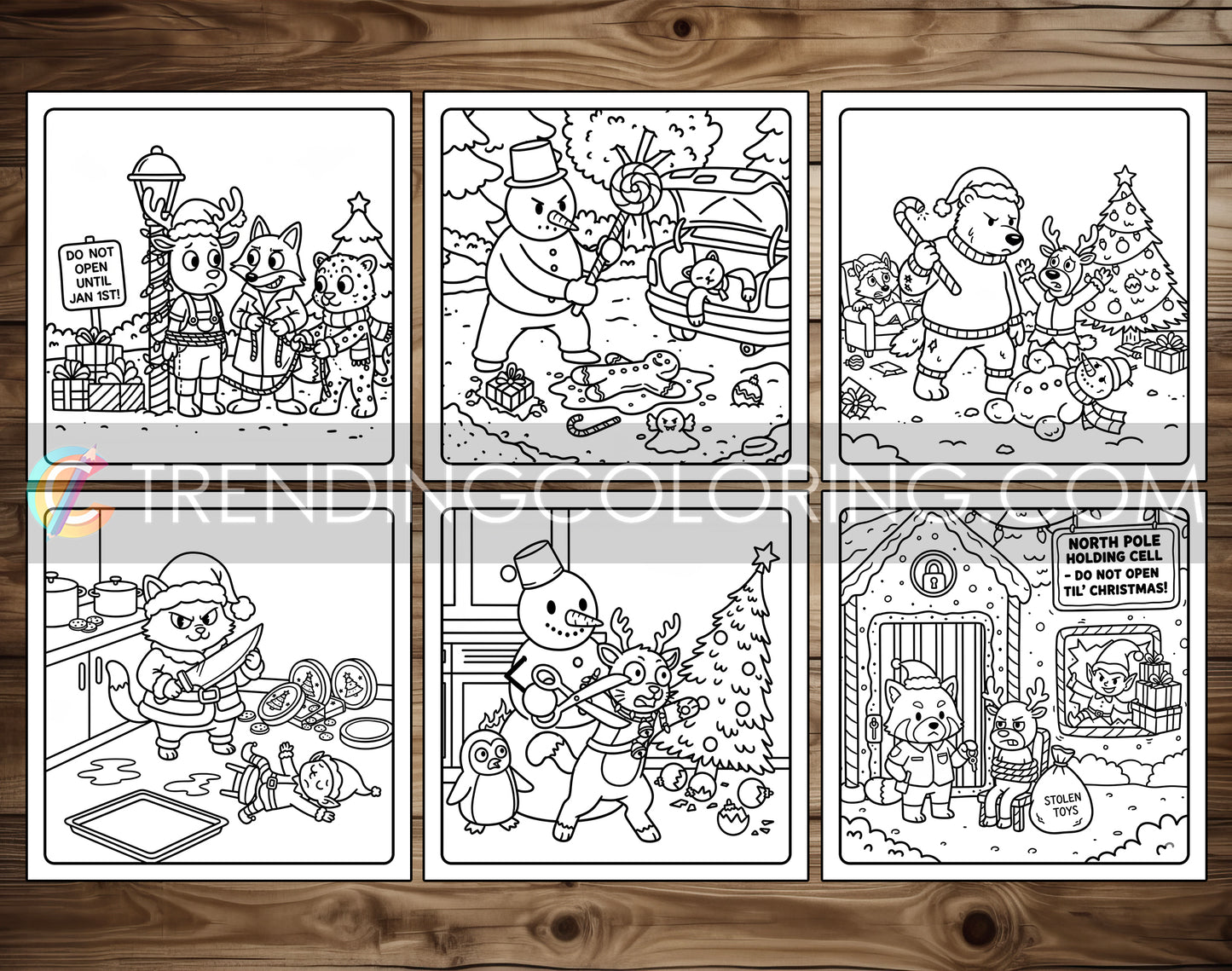 20 Cozy Christmas Crime Scenes Cute and Simple Coloring Pages - PDF Download – preview 5