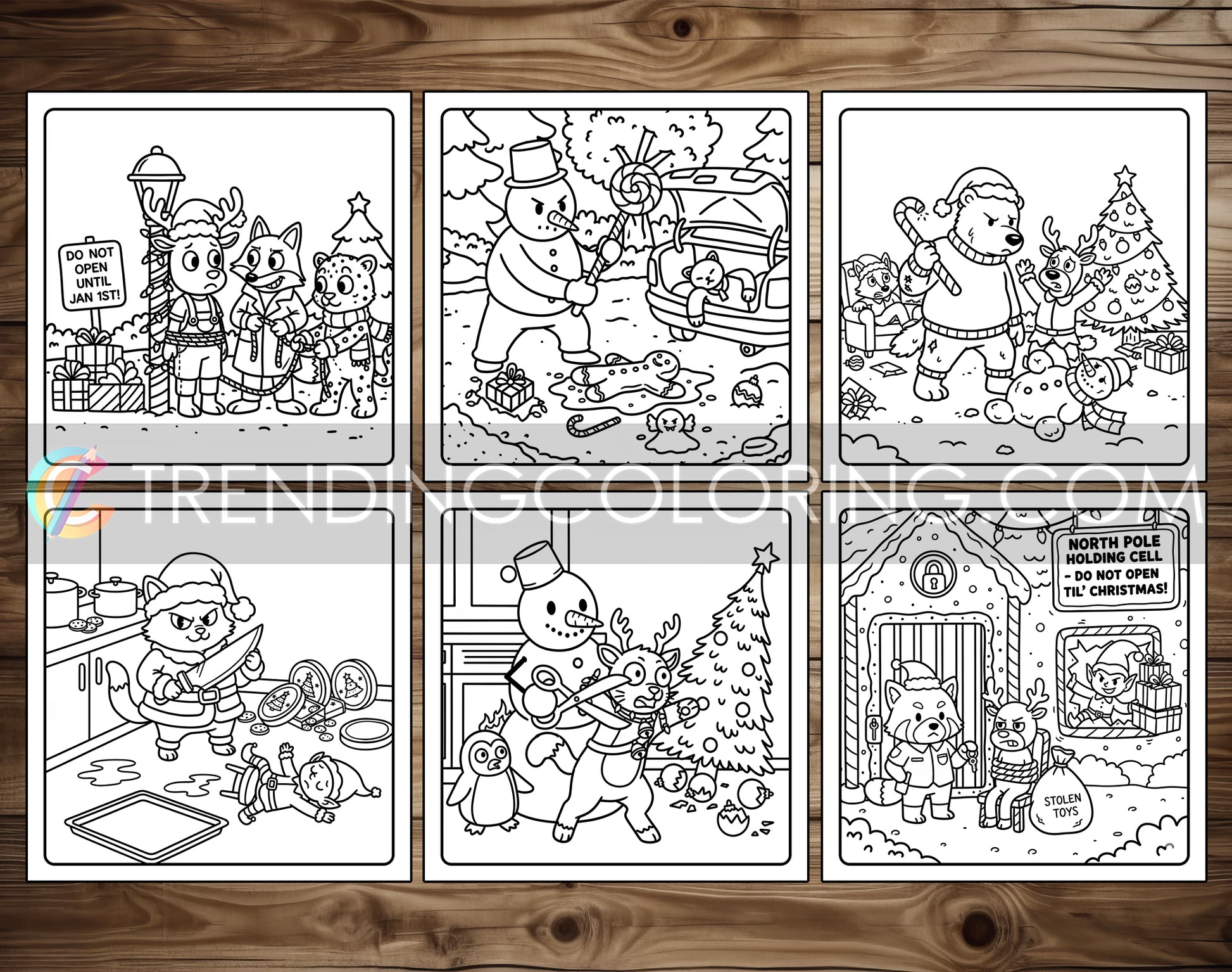 20 Cozy Christmas Crime Scenes Cute and Simple Coloring Pages - PDF Download – preview 5