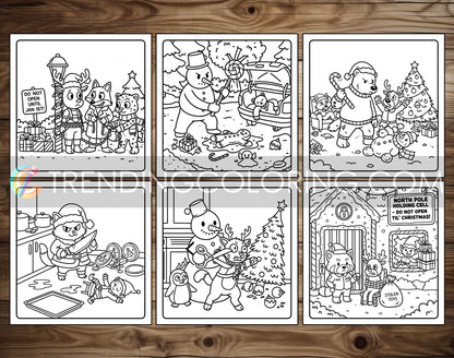 20 Cozy Christmas Crime Scenes Cute and Simple Coloring Pages - PDF Download – preview 5