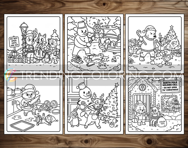 20 Cozy Christmas Crime Scenes Cute and Simple Coloring Pages - PDF Download
