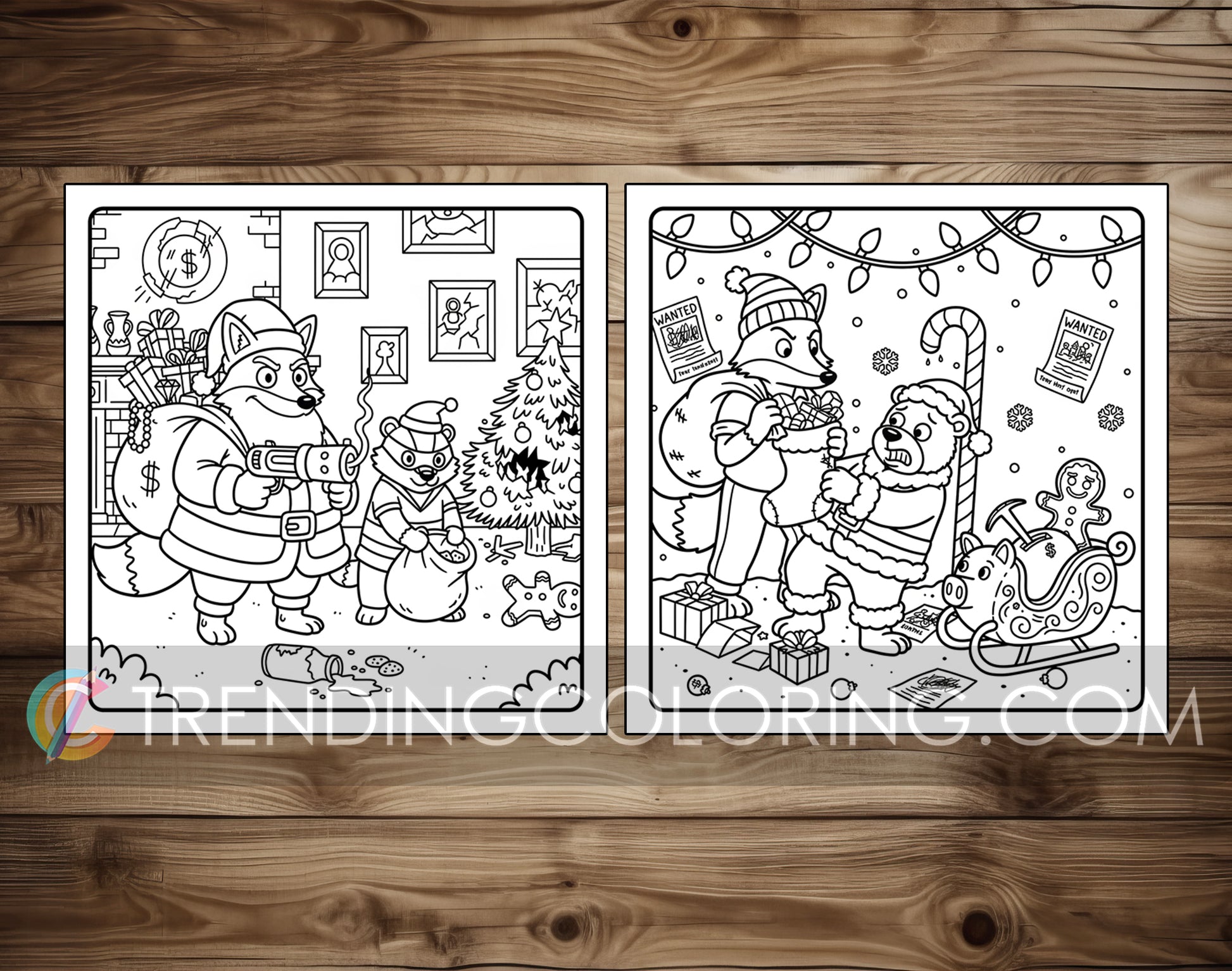 20 Cozy Christmas Crime Scenes Cute and Simple Coloring Pages - PDF Download – preview 6