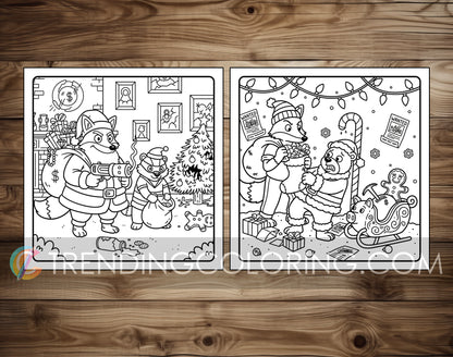 20 Cozy Christmas Crime Scenes Cute and Simple Coloring Pages - PDF Download – preview 6