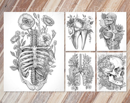 20 Floral Anatomy Grayscale Coloring Pages - Instant Download - Printable PDF Dark/Light – preview 8