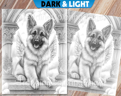 20 Angel Puppies Grayscale Coloring Pages - PDF Download (Dark/Light) – preview 2