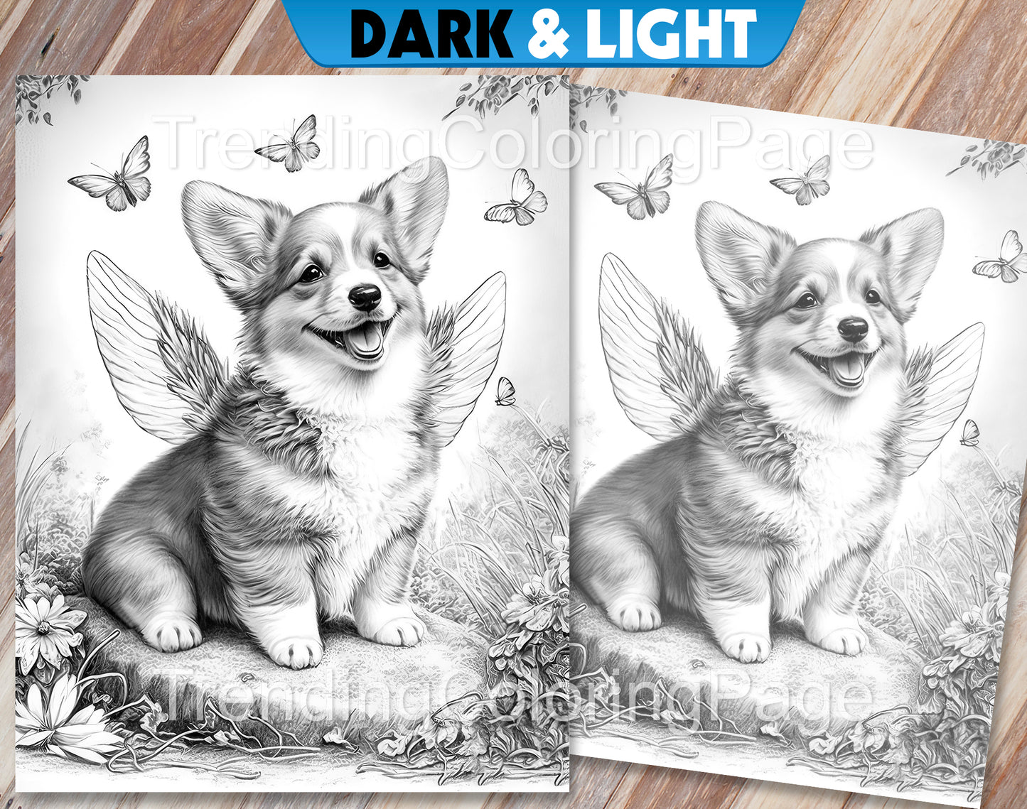 20 Angel Puppies Grayscale Coloring Pages - PDF Download (Dark/Light) – preview 3