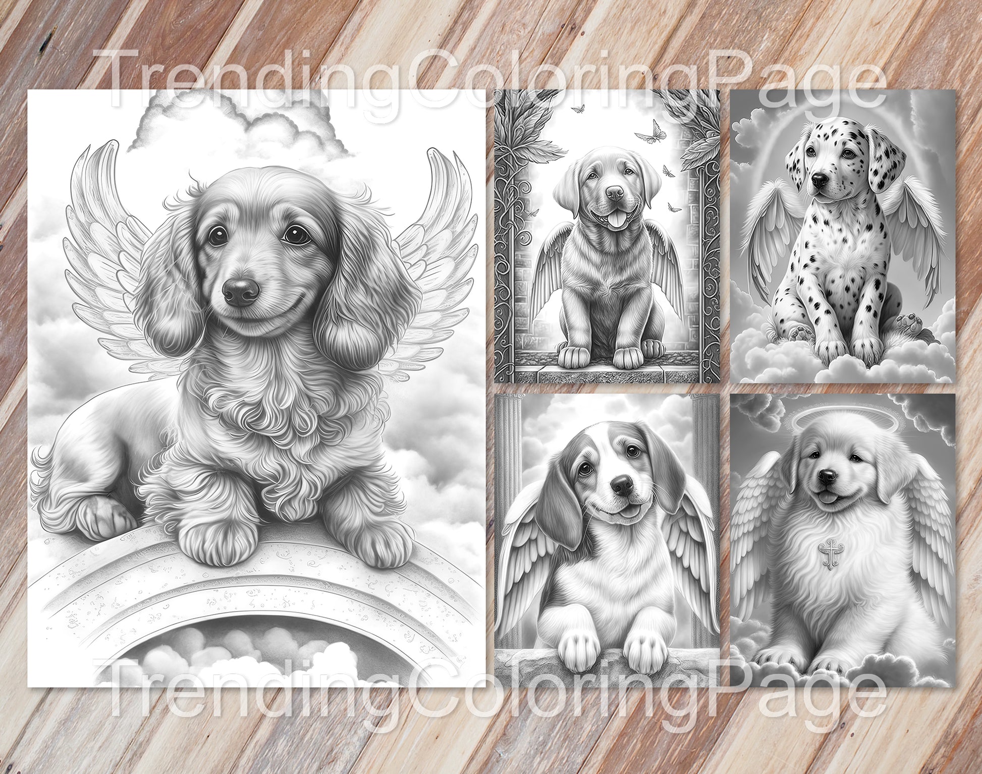 20 Angel Puppies Grayscale Coloring Pages - PDF Download (Dark/Light) – preview 6