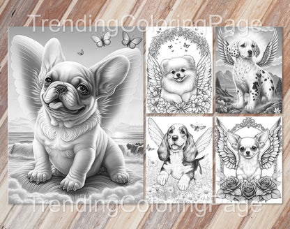 20 Angel Puppies Grayscale Coloring Pages - PDF Download (Dark/Light) – preview 7