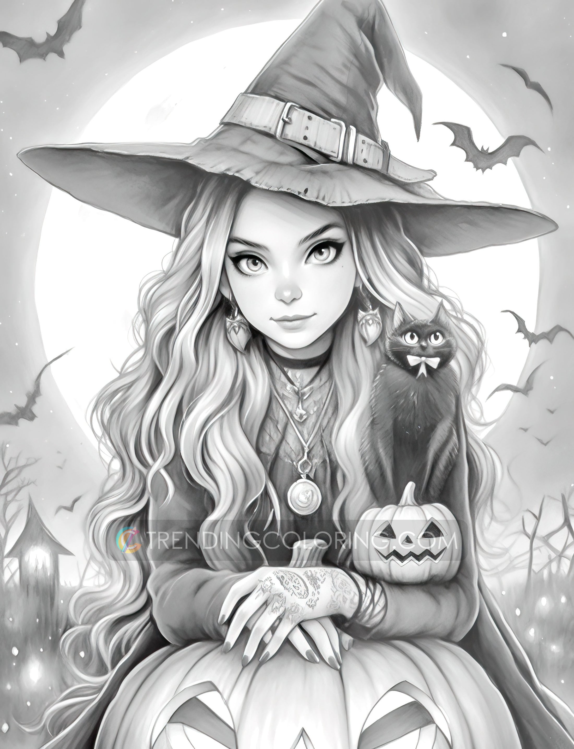 25 Halloween Witches Grayscale Coloring Pages - Halloween Coloring - I ...