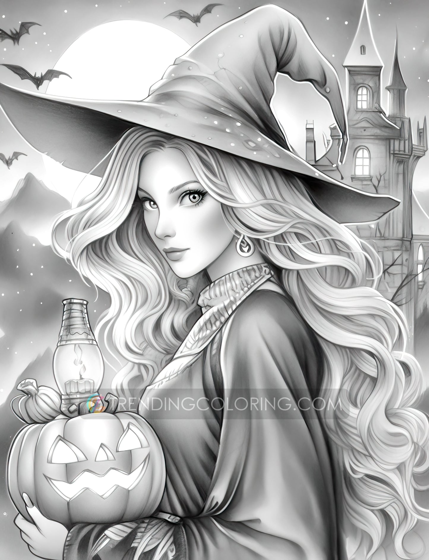 25 Halloween Witches Grayscale Coloring Pages - Halloween Coloring - Instant Download - Printable PDF Dark/Light