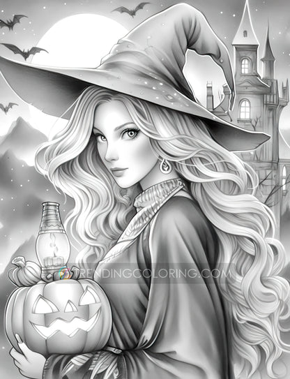 25 Halloween Hexen Graustufen Malvorlagen - Halloween Ausmalen - Sofortiger Download - Druckbare PDF Dunkel/Hell