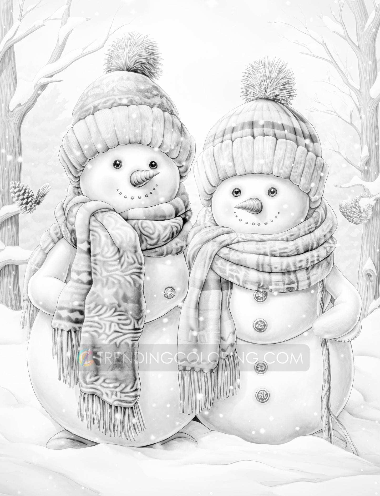 70 Snowman's Adventure Grayscale Coloring Pages - Instant Download - Printable PDF