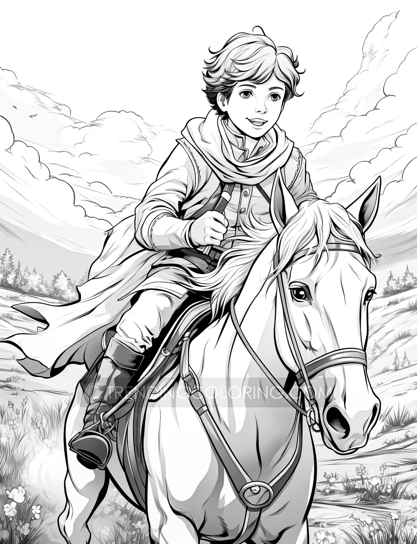 50 Little Prince's Adventure Grayscale Coloring Pages - Instant Download - Printable PDF Dark/Light