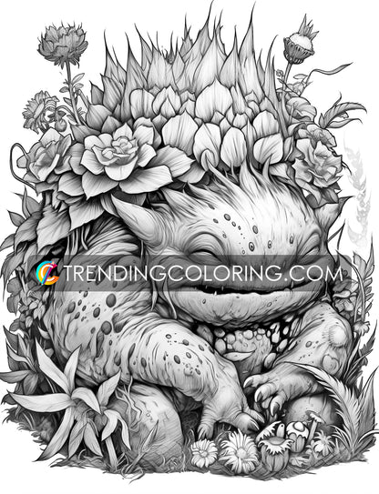 25 Adorable Creepy Monsters Grayscale Coloring Pages - Instant Download - Printable PDF