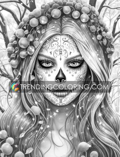 25 Gothic Glamour Girl Grayscale Coloring Pages - Instant Download - Printable PDF Dark/Light