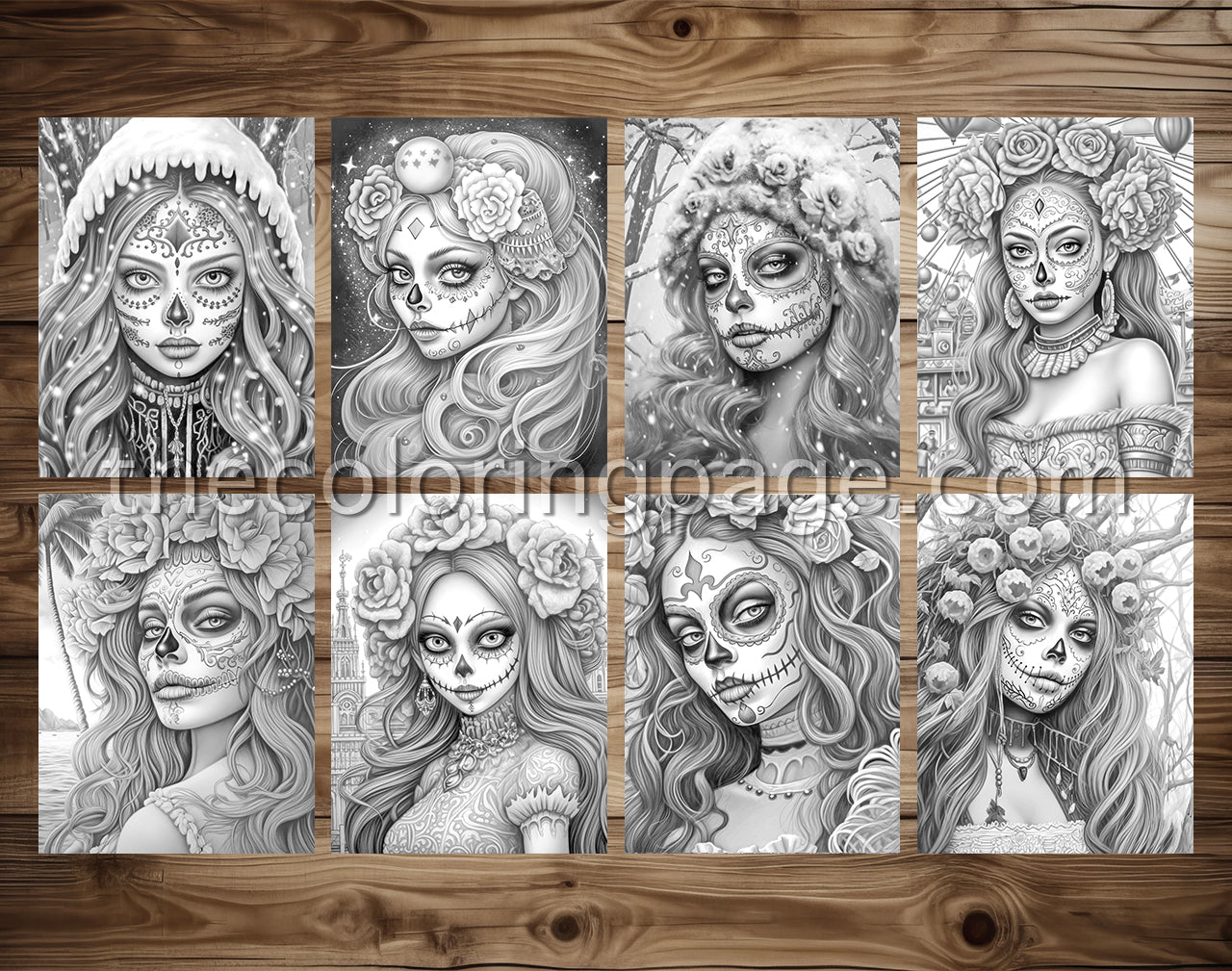 25 Gothic Glamour Girl Grayscale Coloring Pages - Instant Download - Printable PDF Dark/Light