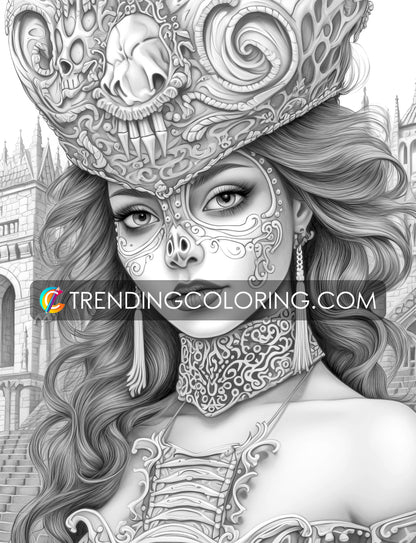 25 Gothic Glamour Girl Grayscale Coloring Pages - Instant Download - Printable PDF Dark/Light