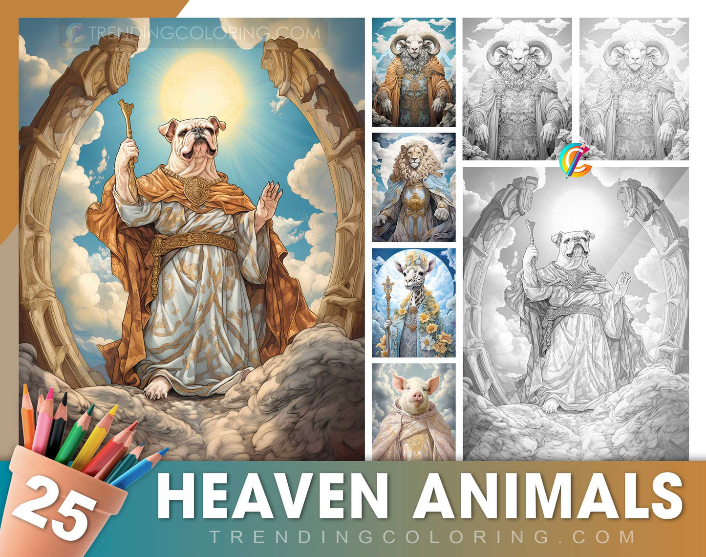 25 Heaven Animals Grayscale Coloring Pages - Instant Download - Printable PDF Dark/Light