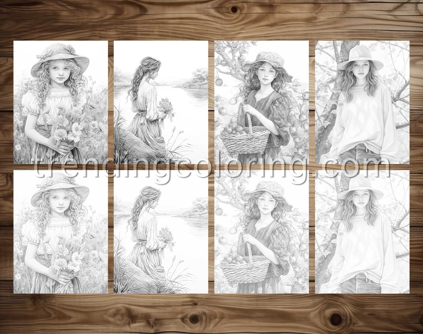 25 Autumn Girls Grayscale Coloring Pages - Instant Download - Printable Dark/Light