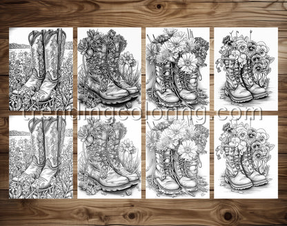 Adult Engaged with Blooming Boots Coloring Page