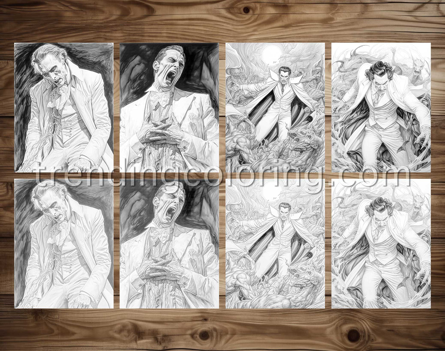 25 Count Dracula Grayscale Coloring Pages - Halloween Coloring - Instant Download - Printable PDF Dark/Light