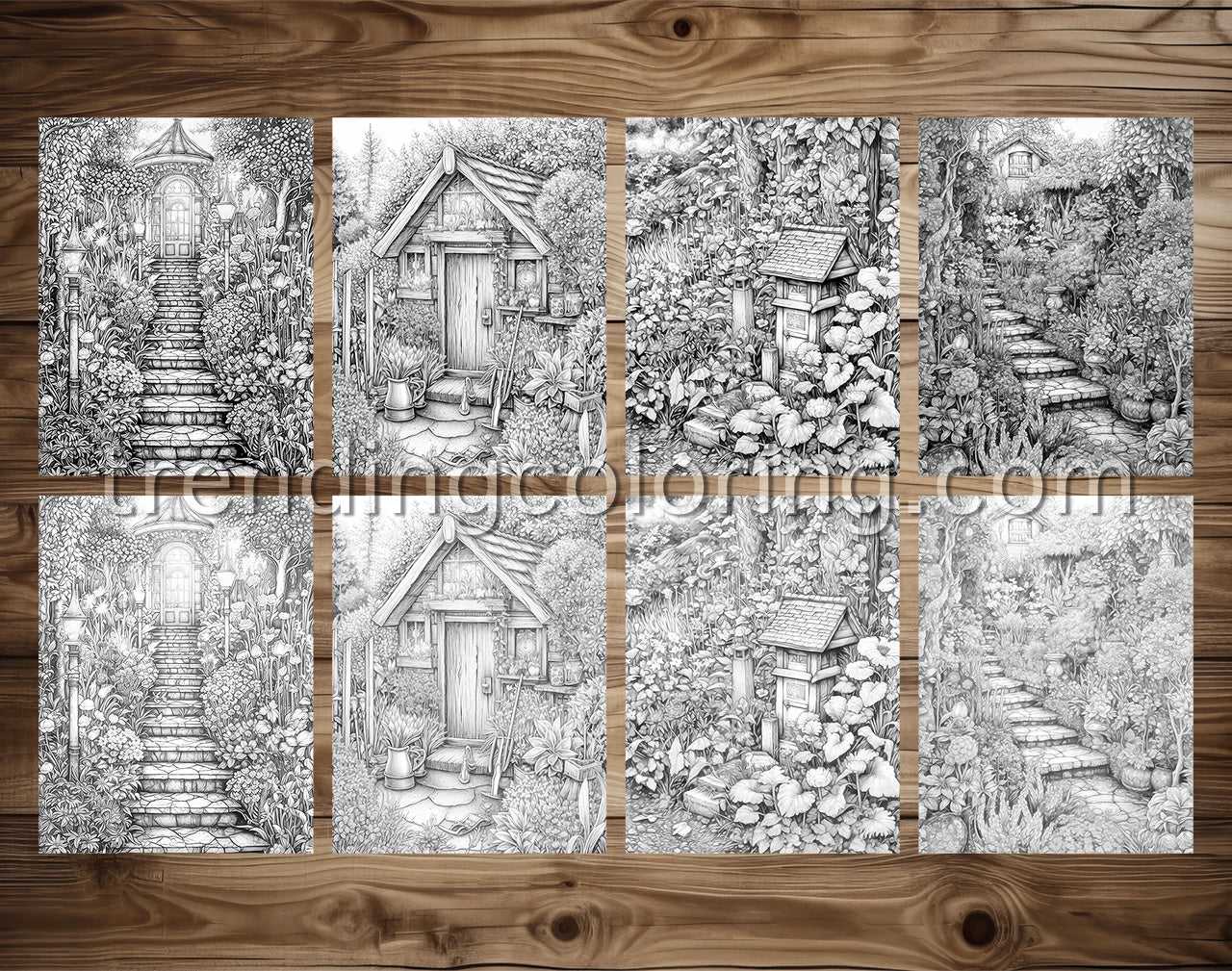 25 Enchanted Garden Grayscale Coloring Pages- Instant Download - Printable PDF