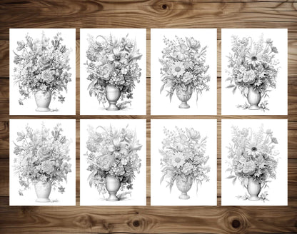 25 Flower Vases Grayscale Coloring Pages - Instant Download - Printable PDF Dark/Light