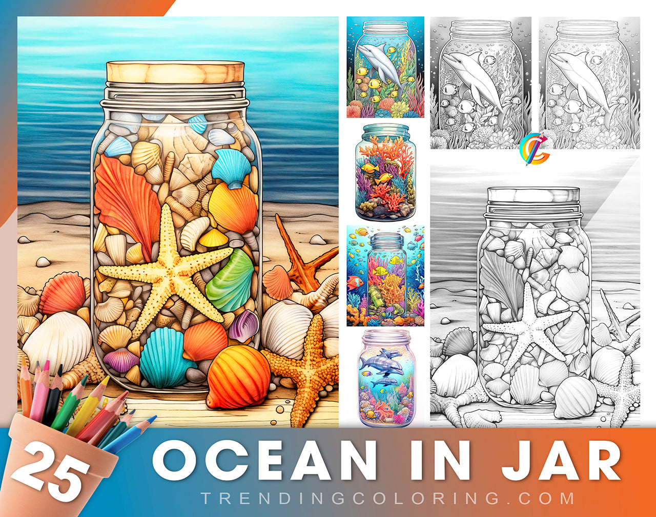 Ocean In Jar Grayscale Coloring Pages for Adults