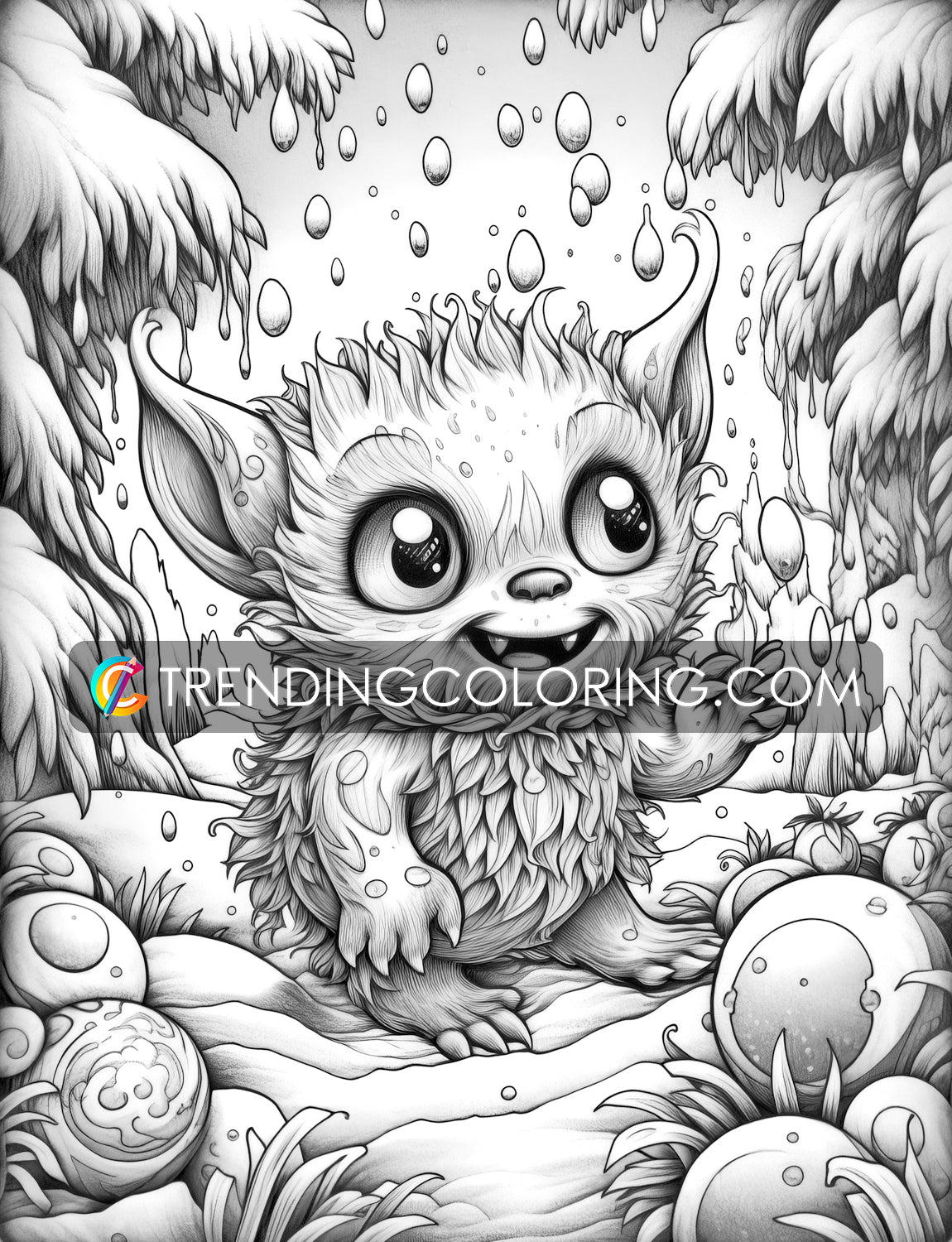25 Adorable Creepy Monsters Grayscale Coloring Pages - Instant Download - Printable PDF – preview 4