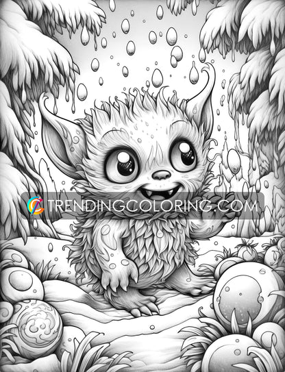 25 Adorable Creepy Monsters Grayscale Coloring Pages - Instant Download - Printable PDF – preview 4
