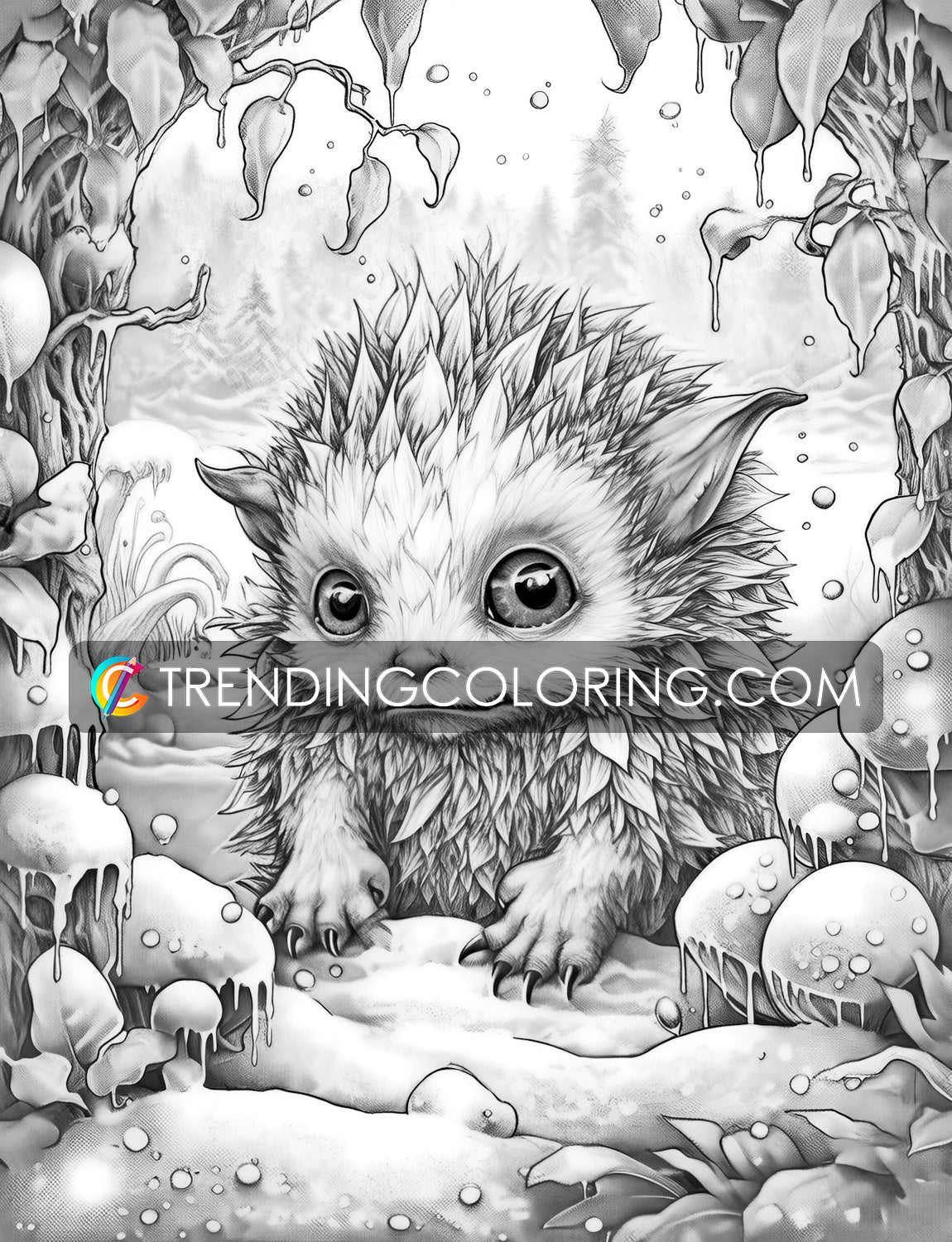 25 Adorable Creepy Monsters Grayscale Coloring Pages - Instant Download - Printable PDF – preview 6