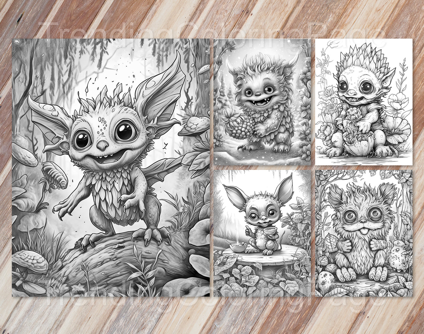 25 Adorable Creepy Monsters Grayscale Coloring Pages - Instant Download - Printable PDF – preview 7