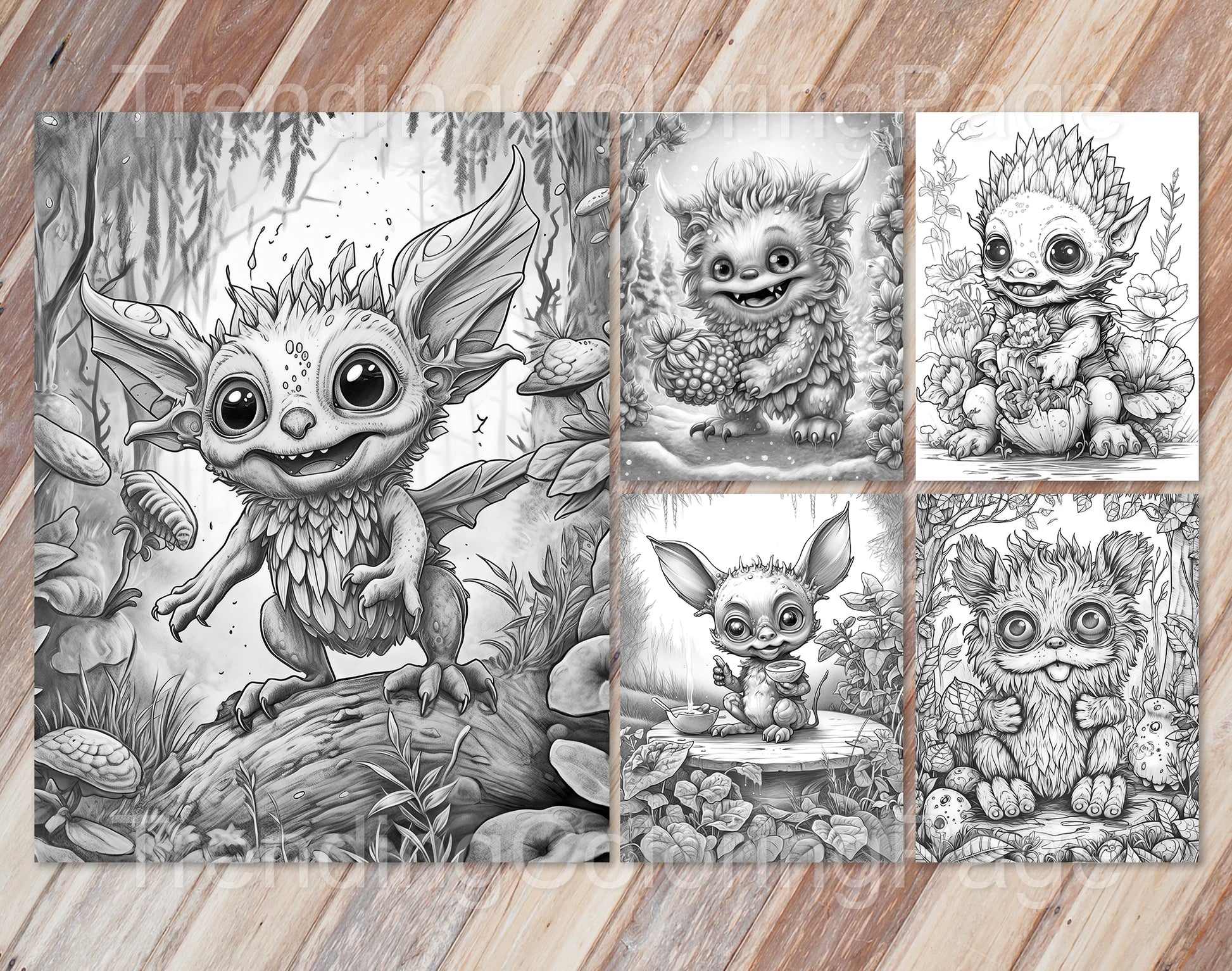 25 Adorable Creepy Monsters Grayscale Coloring Pages - Instant Download - Printable PDF – preview 7