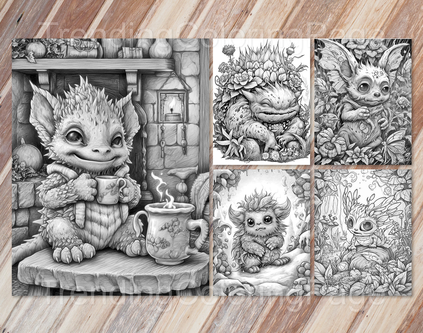 25 Adorable Creepy Monsters Grayscale Coloring Pages - Instant Download - Printable PDF – preview 8