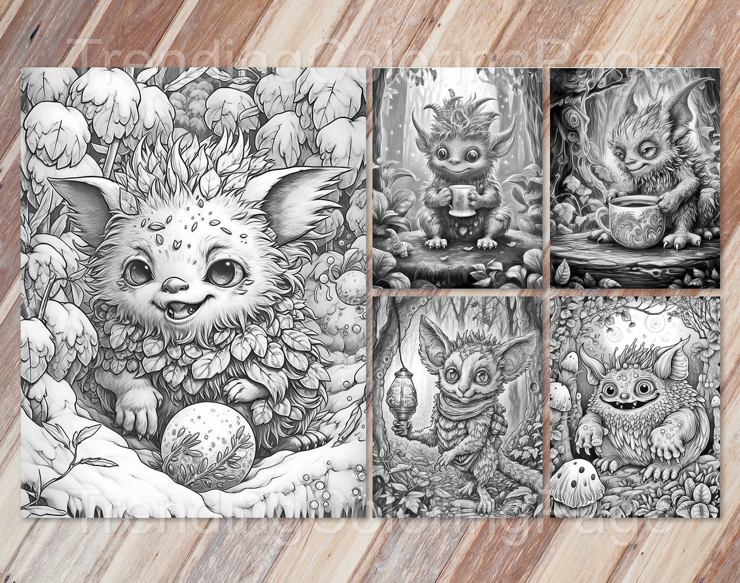 25 Adorable Creepy Monsters Grayscale Coloring Pages - Instant Download - Printable PDF – preview 9