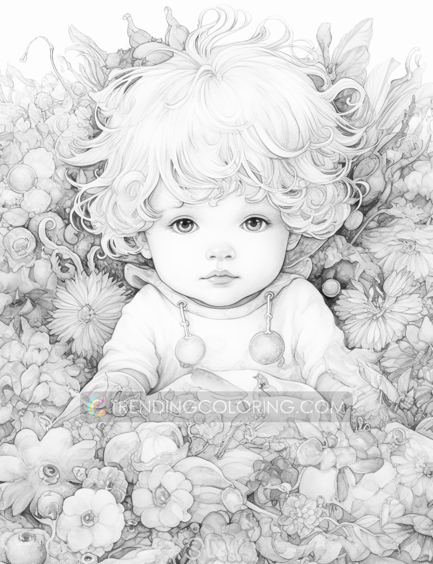 25 Adorable Flower Baby Grayscale Coloring Pages - Instant Download - Printable PDF Dark/Light – preview 10