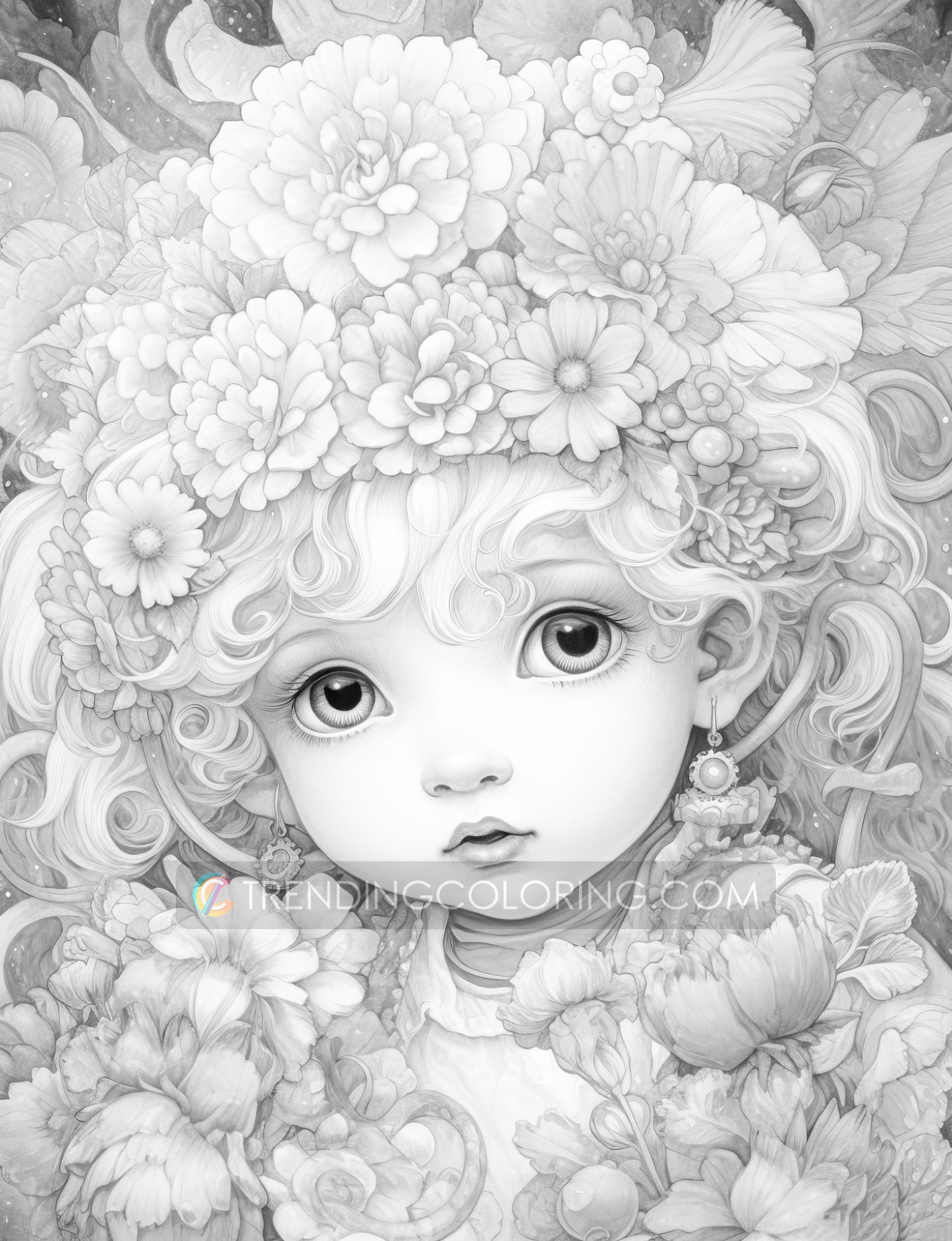 25 Adorable Flower Baby Grayscale Coloring Pages - Instant Download - Printable PDF Dark/Light – preview 9