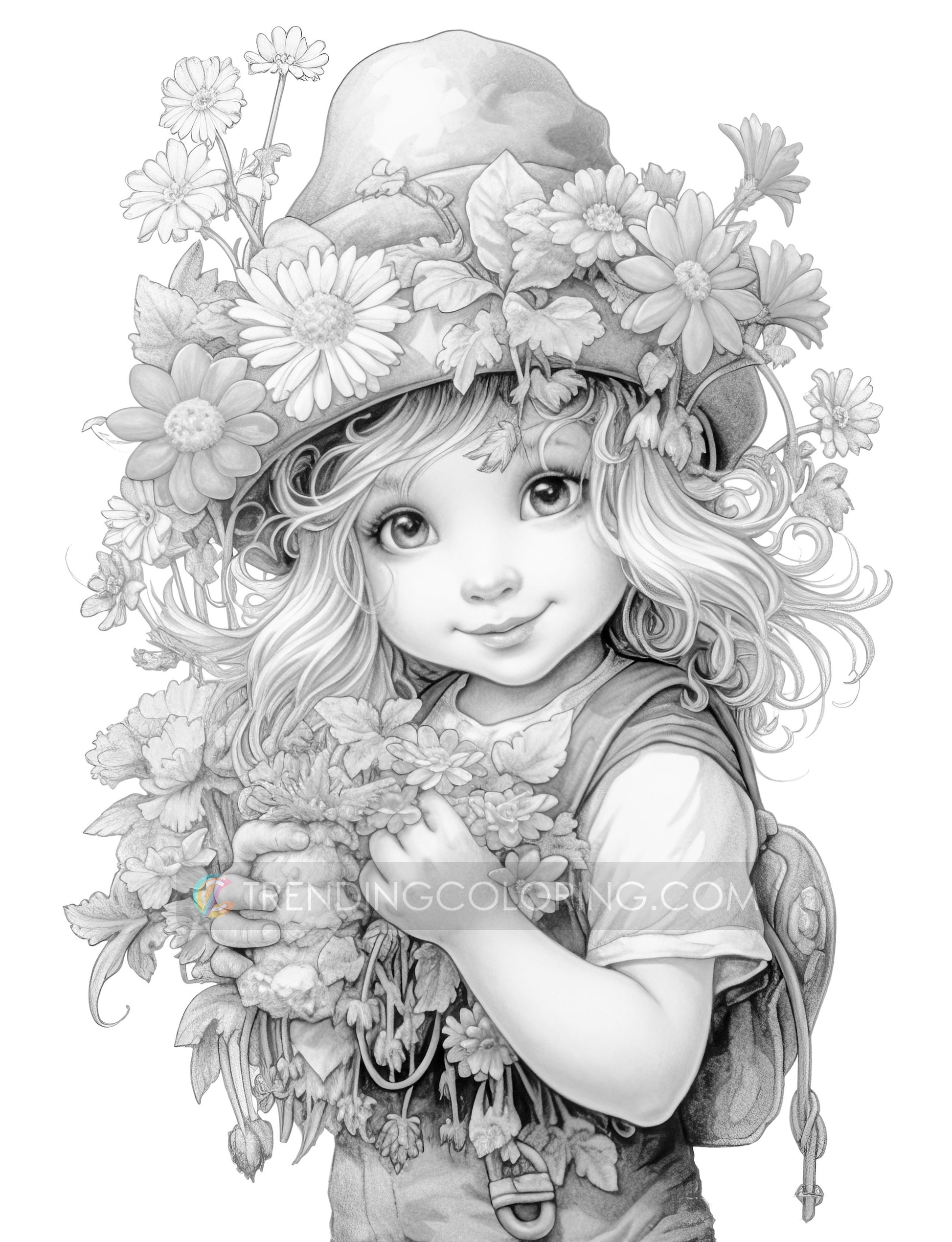 25 Adorable Gnome Girls Grayscale Coloring Pages - Instant Download - Printable PDF Dark/Light – preview 8