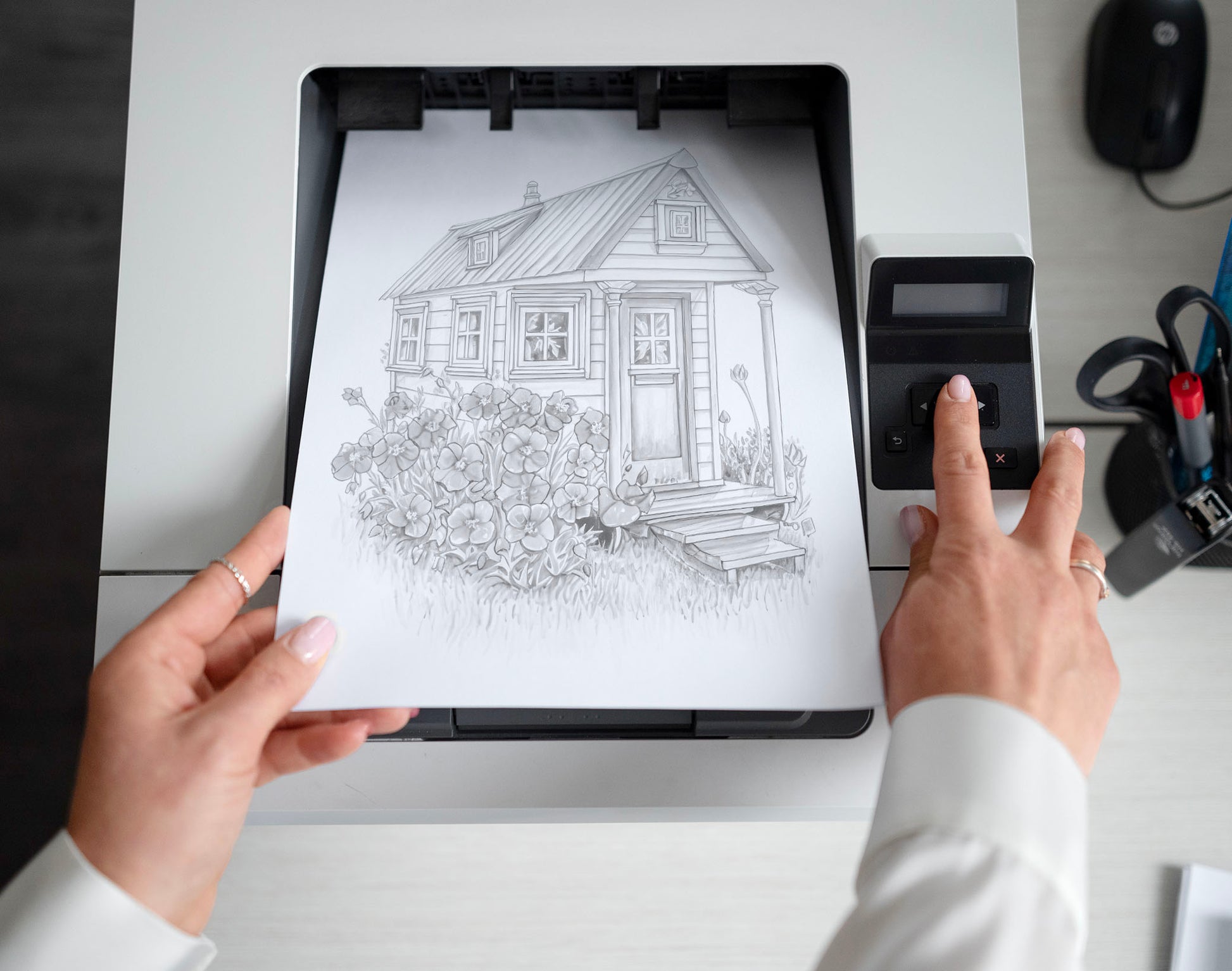 25 Adorable Mini Houses Grayscale Coloring Pages - Instant Download - Printable PDF – preview 2