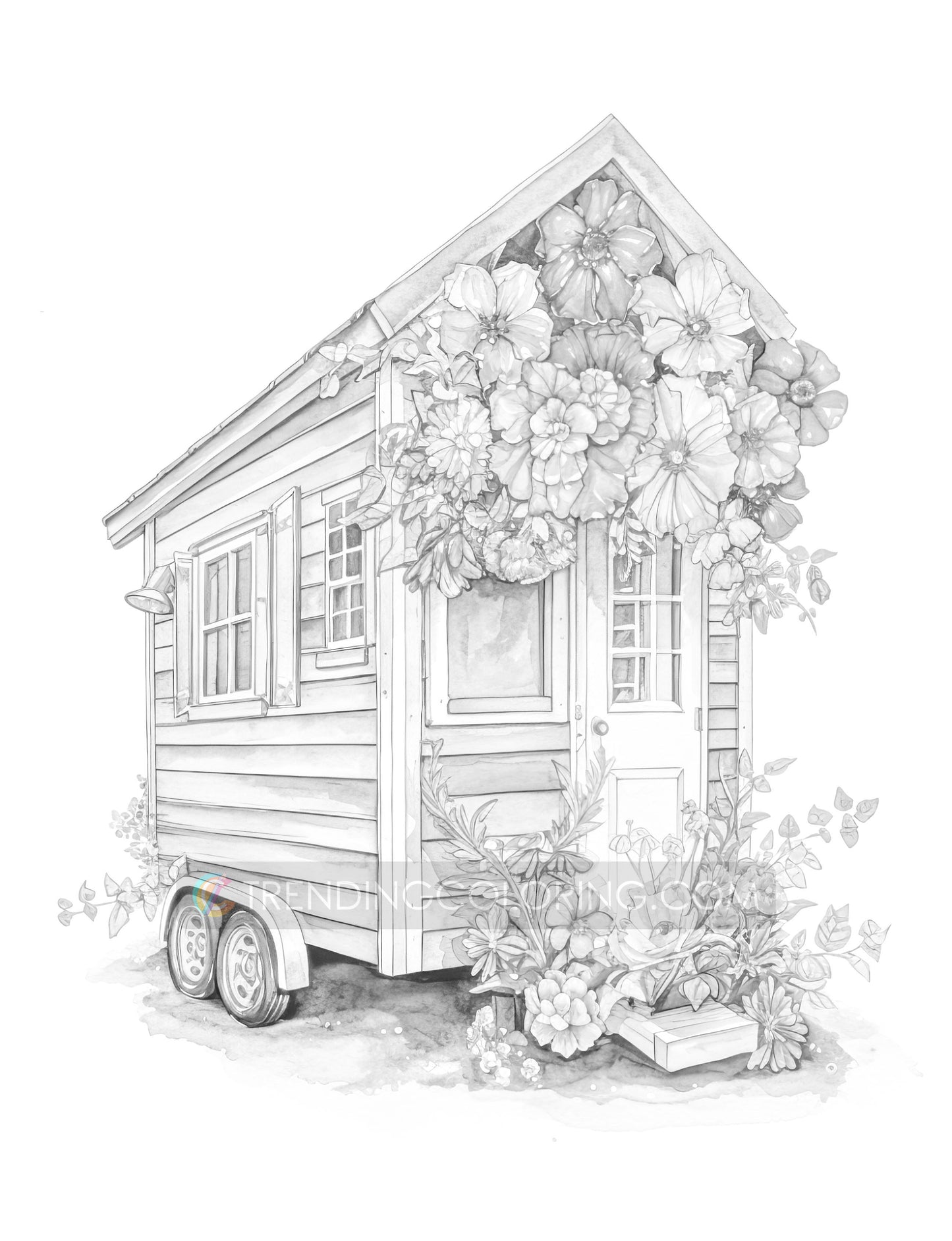 25 Adorable Mini Houses Grayscale Coloring Pages - Instant Download - Printable PDF – preview 8